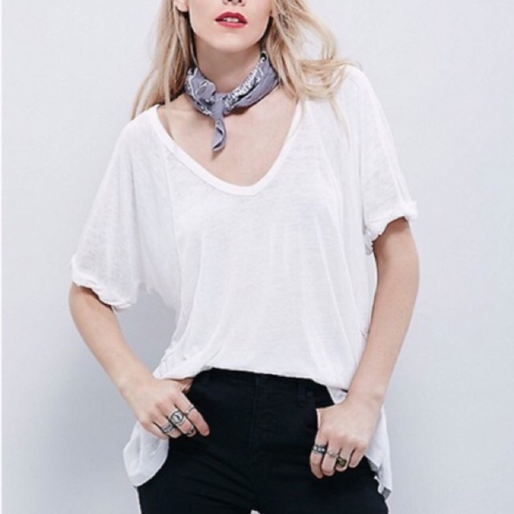 Free people white v neck t shirt “free falling”